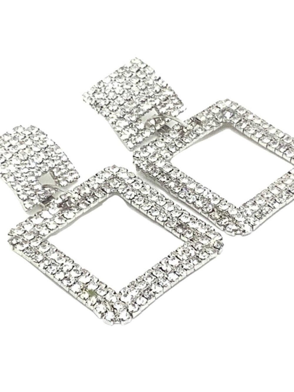 Large Square Rhinestone Dangle Earrings Glam Statement